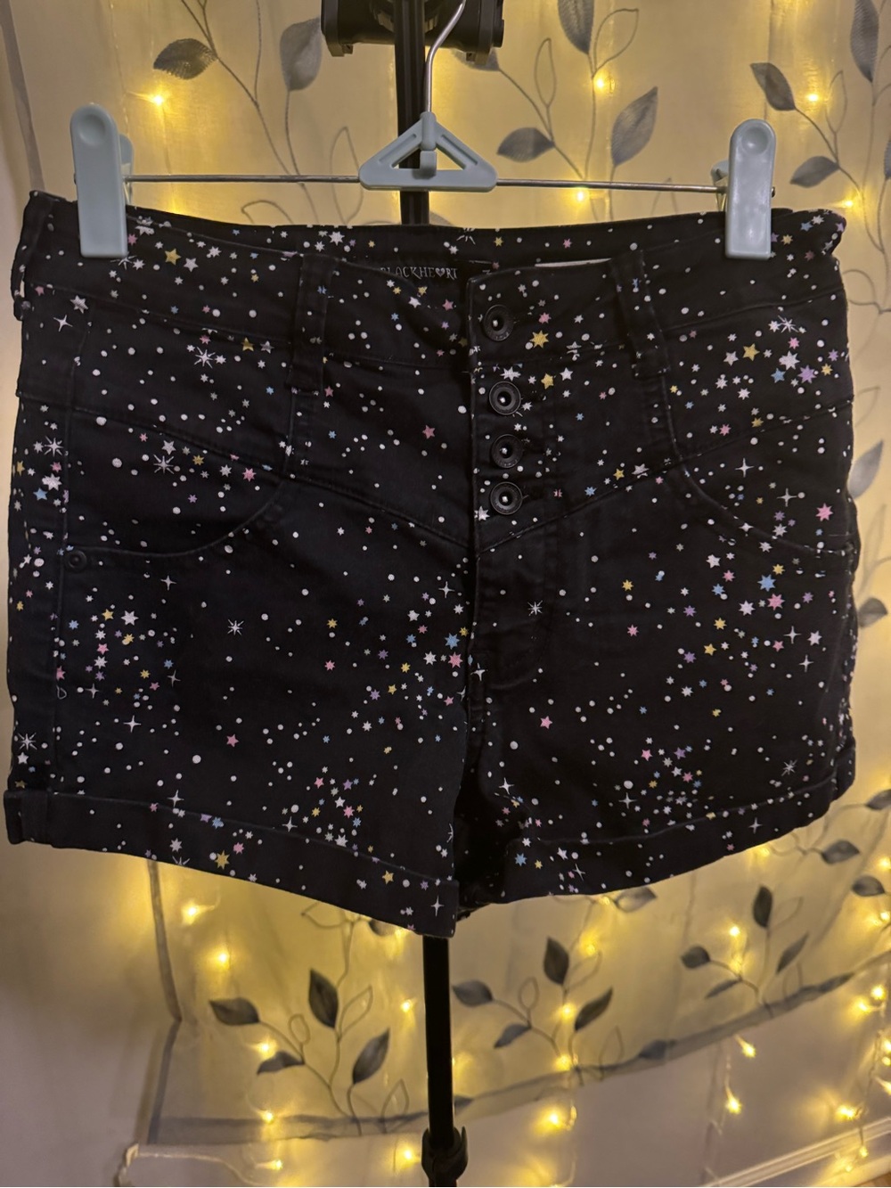 Blackheart Black Jean Shorts with Pink, White & Gold Stars